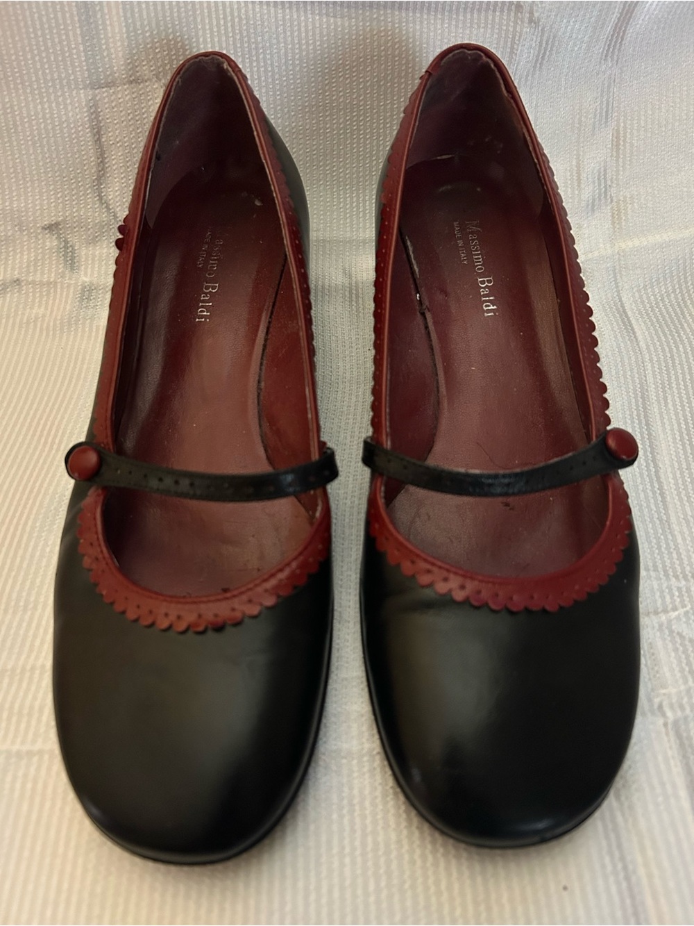 Black and Burgundy Mary Jane Flats by Massimo Baldi